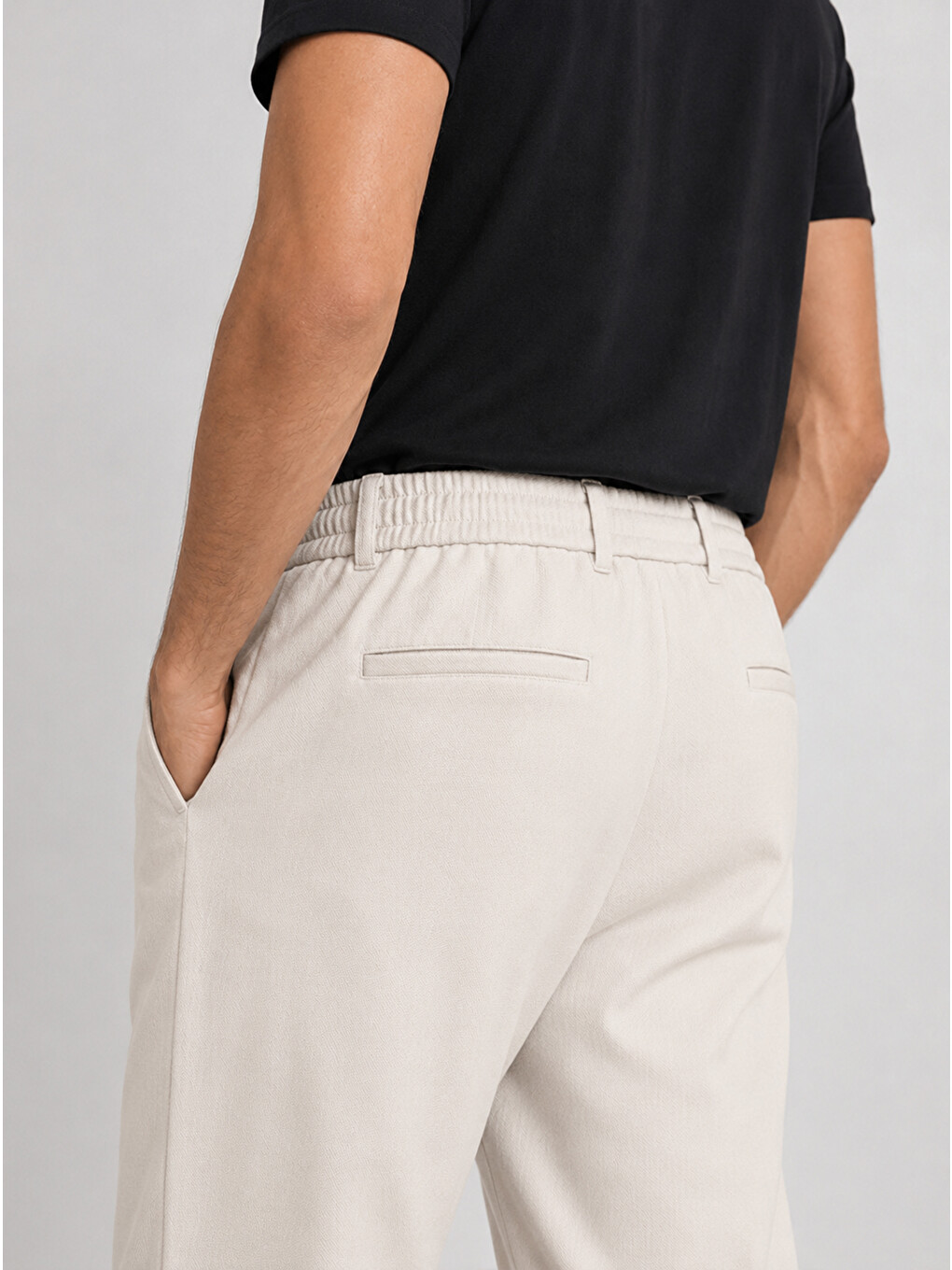 Erkek Ekru Relax Fit Bağcıklı Baggy Pantolon-3