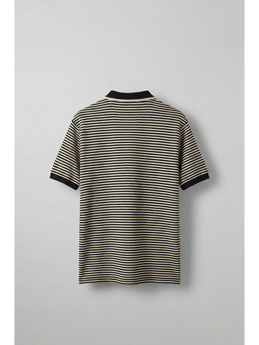 Erkek Regular Fit Çizgili Polo Yaka Örme T-Shirt Siyah-1