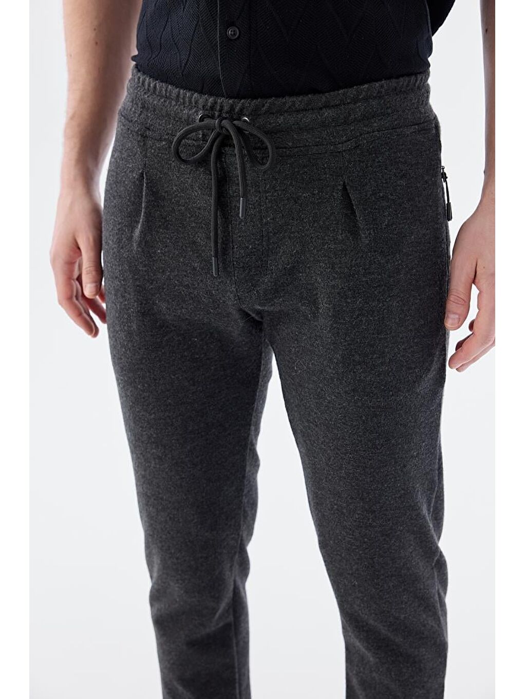 Siyah Slim Fit Beli Lastikli Jogger Pantolon-2