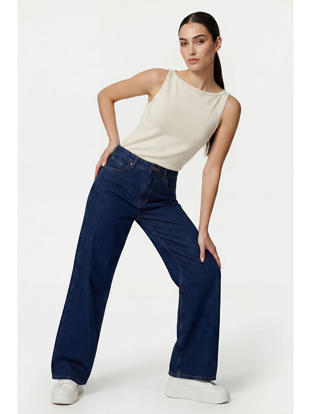 Ekru Kadın Askılı Örme Atlet 15935 - Krem-1