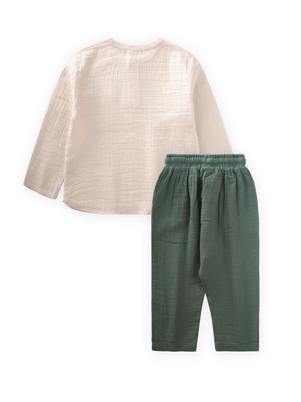Ekru Organik Bohem Gömlekli Mevsimlik Takım 8-12 Yaş Krem/Ç.Yeşili-1