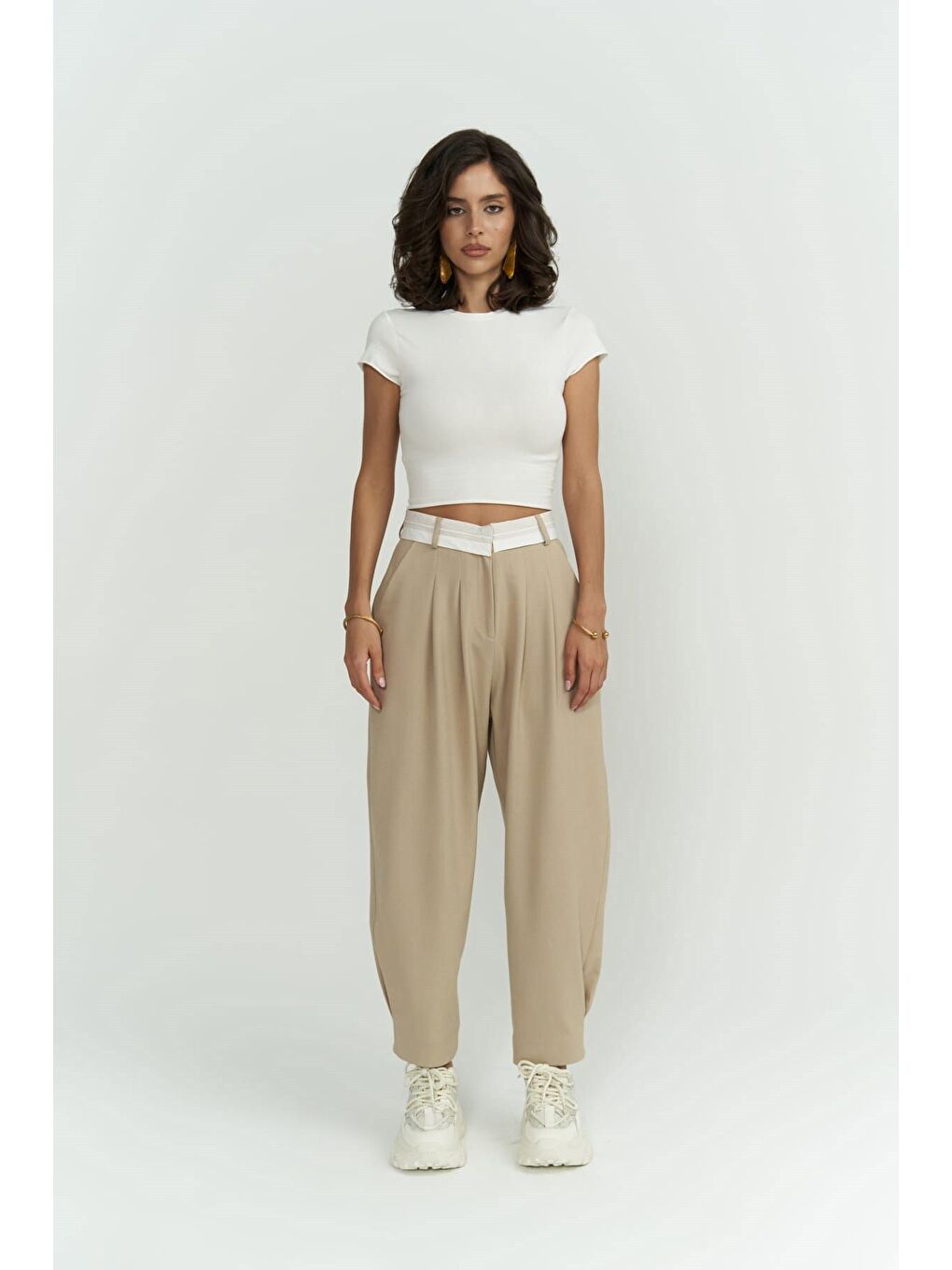 Patrice Ters Kemer Bej Pantolon-1