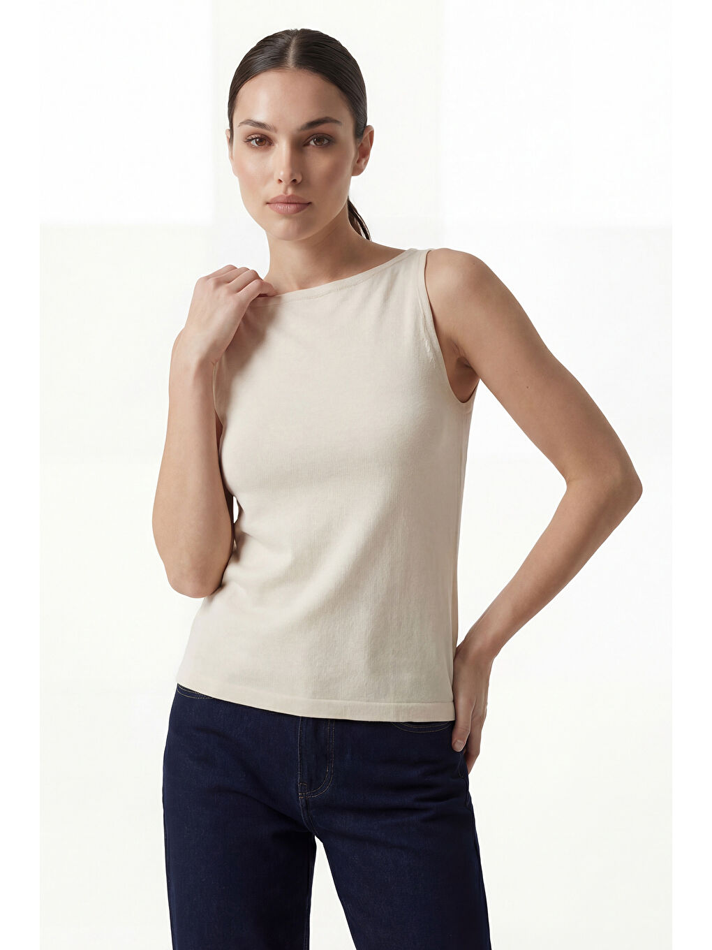 Ekru Kadın Askılı Örme Atlet 15935 - Krem-4