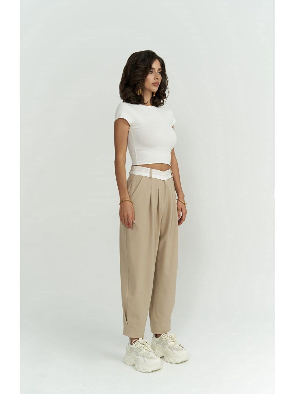 Patrice Ters Kemer Bej Pantolon-2
