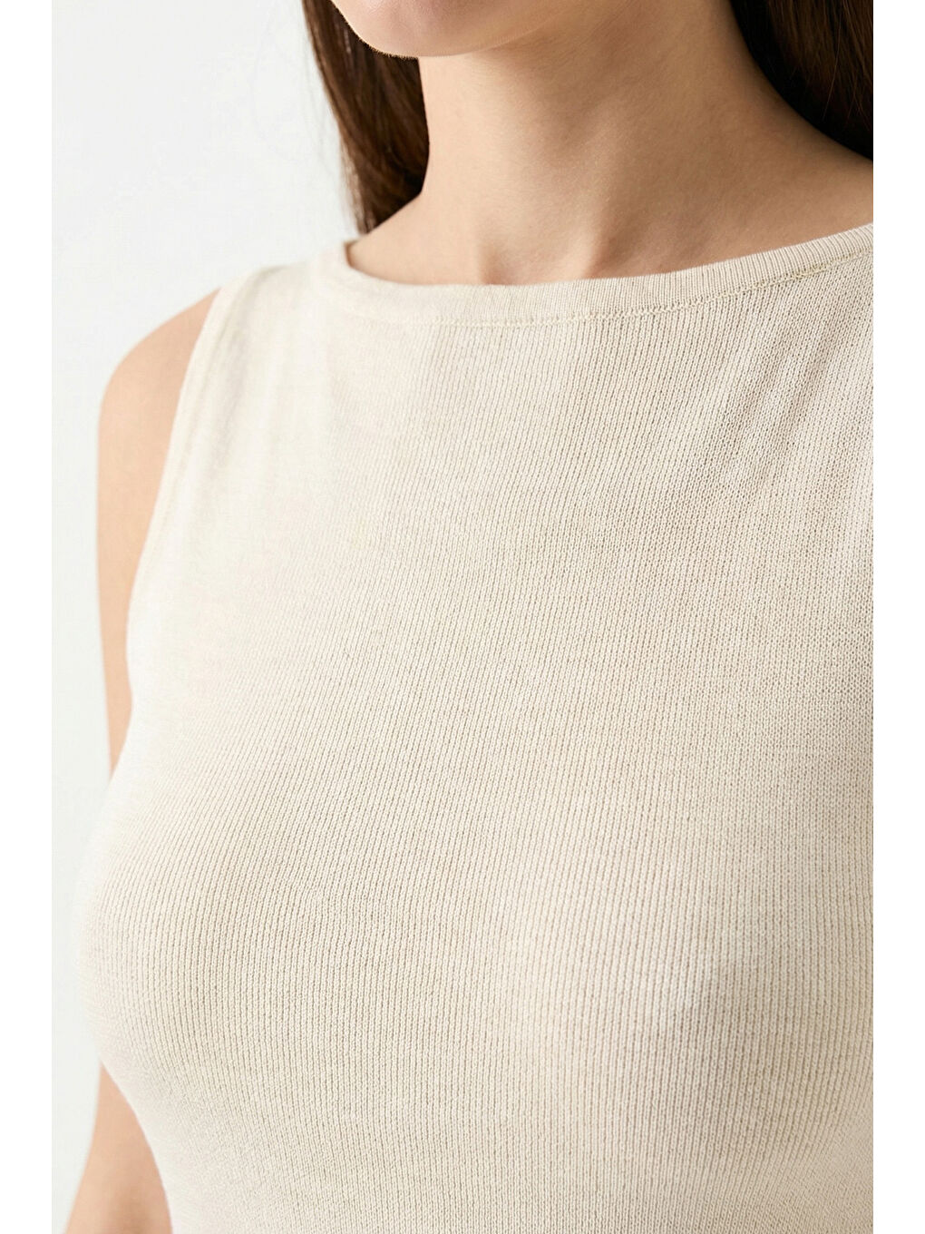 Ekru Kadın Askılı Örme Atlet 15935 - Krem-5