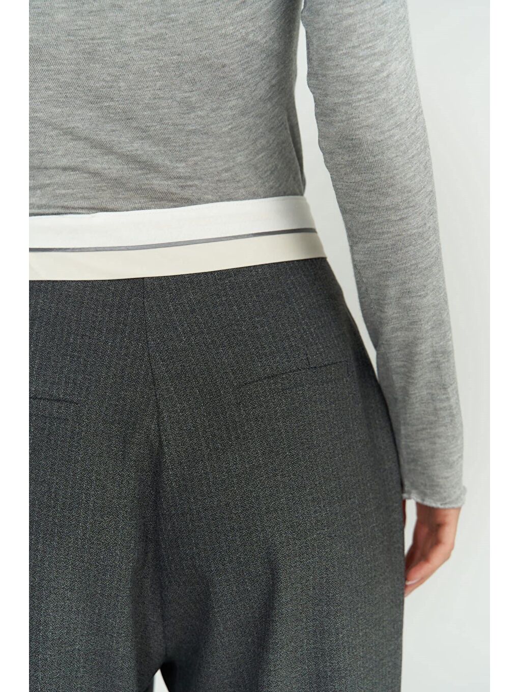 Gri Zelmira Füme Ters Kemer Pantolon-4