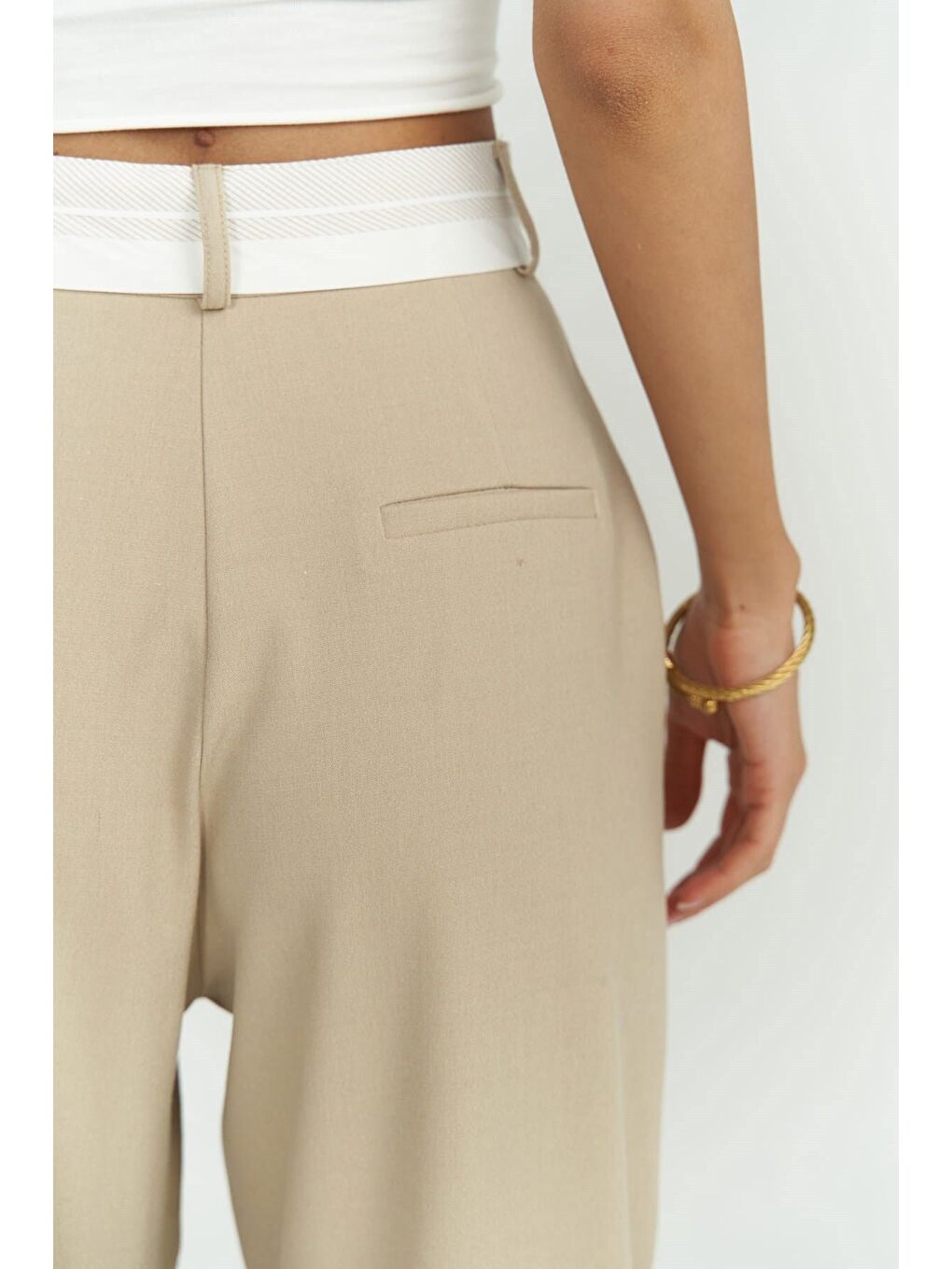 Patrice Ters Kemer Bej Pantolon-3