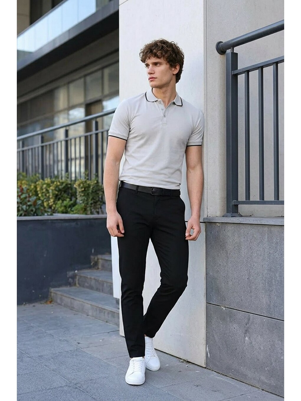 Erkek Basic Klasik Gri Polo Yaka Tişört-2
