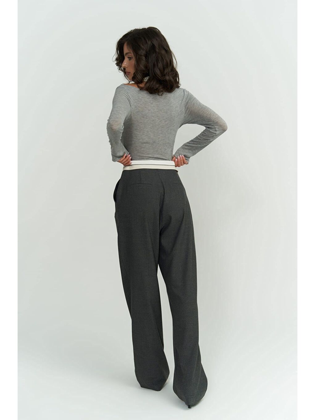 Gri Zelmira Füme Ters Kemer Pantolon-5
