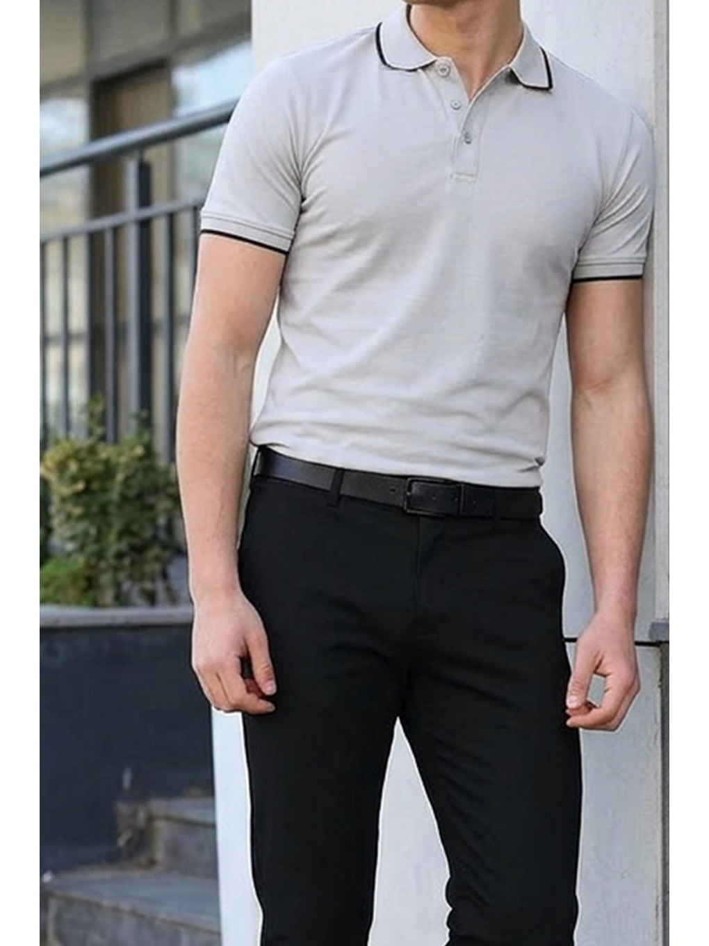Erkek Basic Klasik Gri Polo Yaka Tişört-5