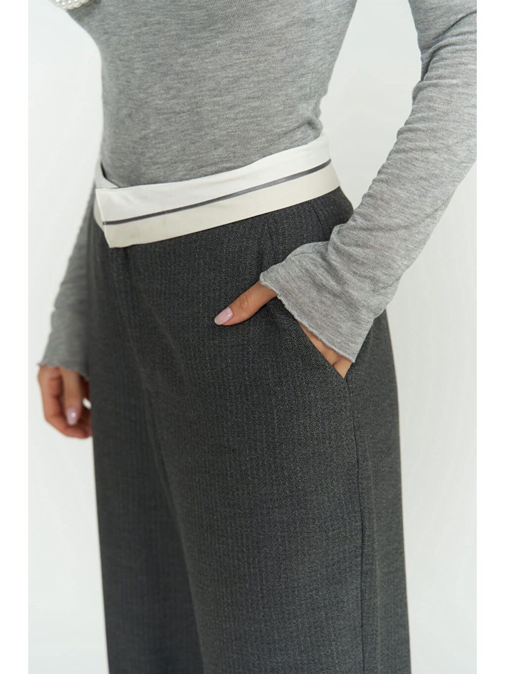 Gri Zelmira Füme Ters Kemer Pantolon-6