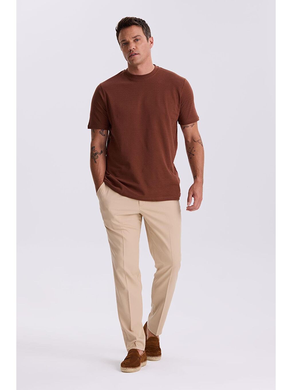 Bej Comfort Fit Beli Lastikli Rahat Kesim Jogger Pantolon-1