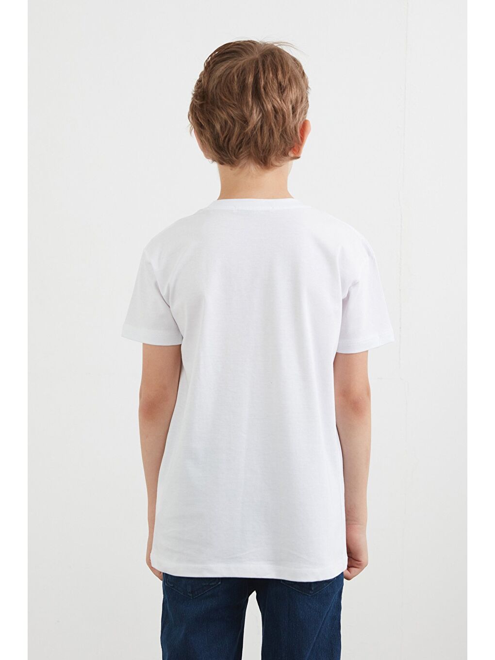 Beyaz %100 Pamuk Yazı Baskılı Erkek Çocuk Tişört-4
