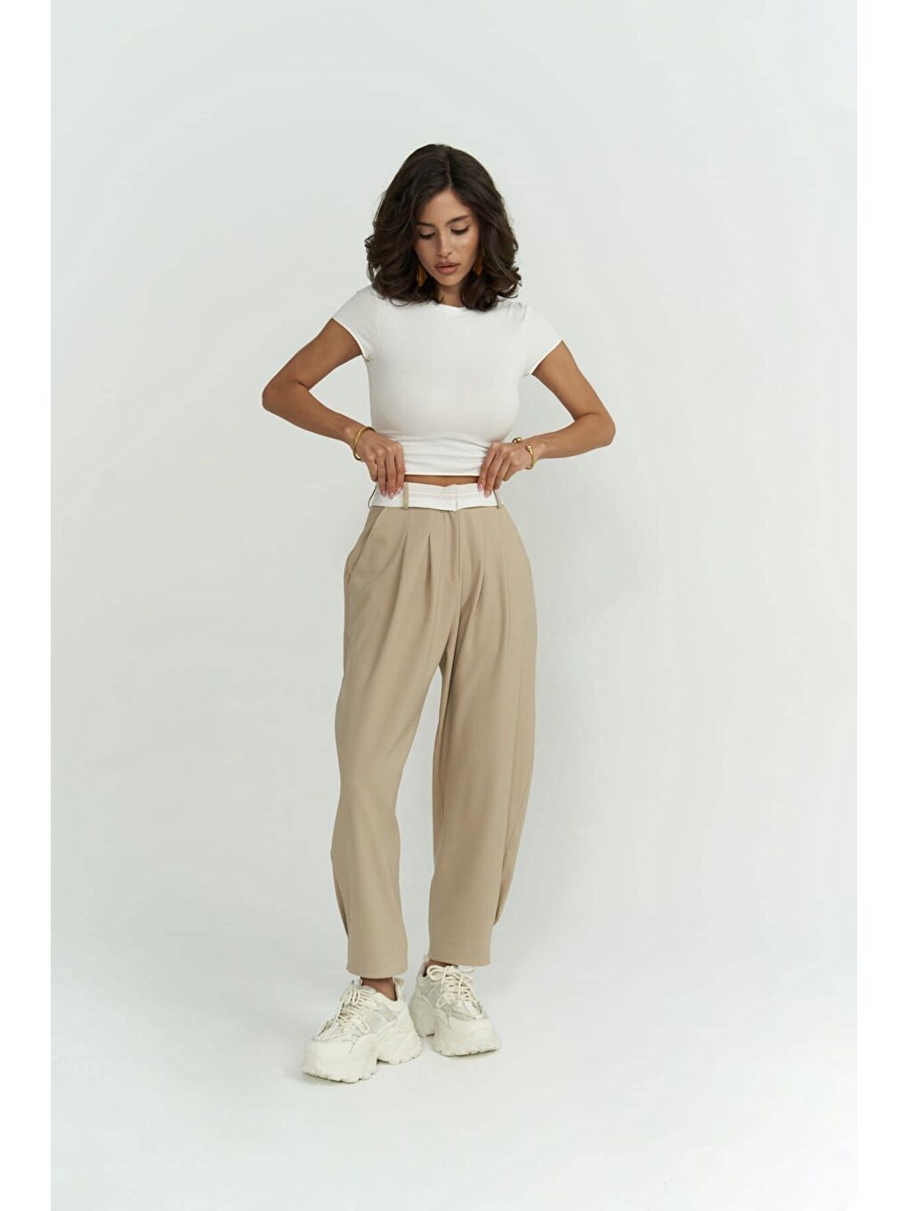 Patrice Ters Kemer Bej Pantolon-5