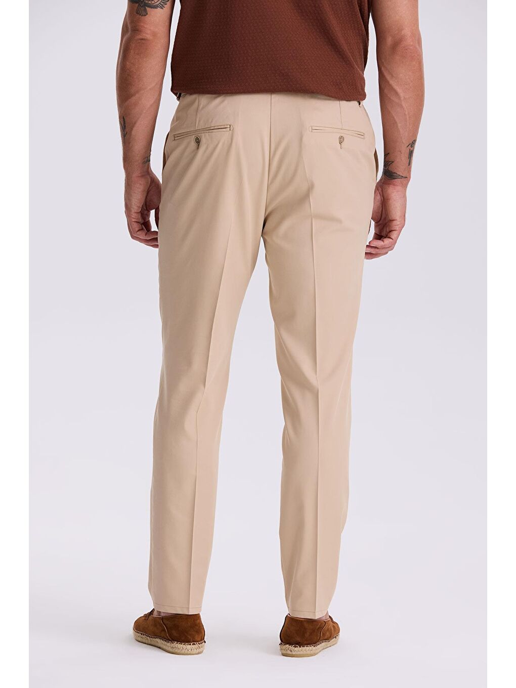 Bej Comfort Fit Beli Lastikli Rahat Kesim Jogger Pantolon-3