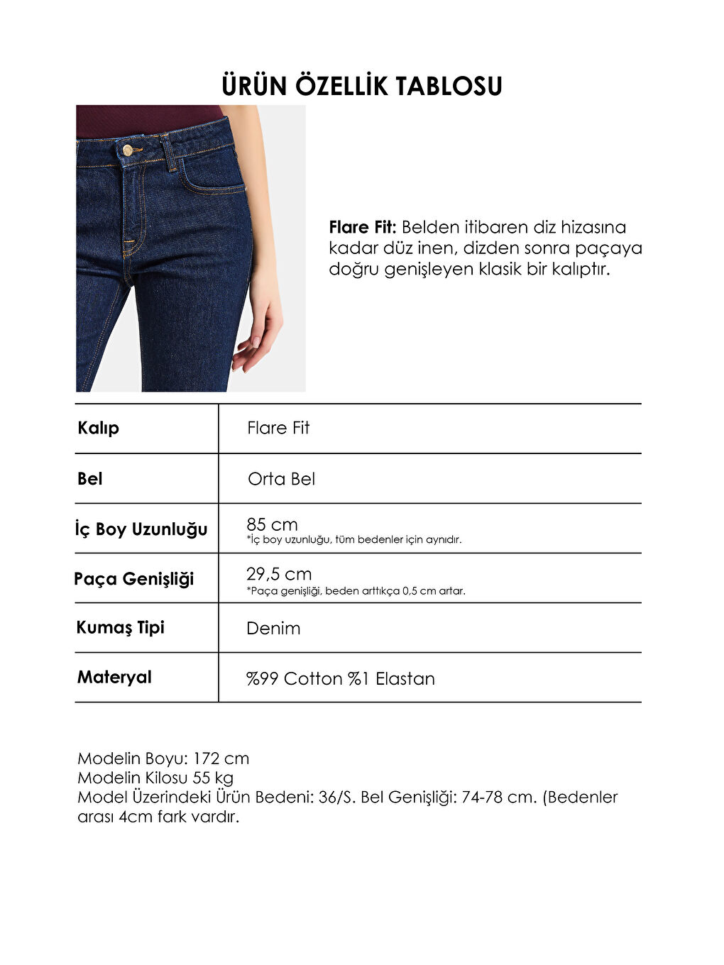 Kadın İndigo Selvedge 7s6-50 Flare Fit Esnek Kumaş Denim Jean-4