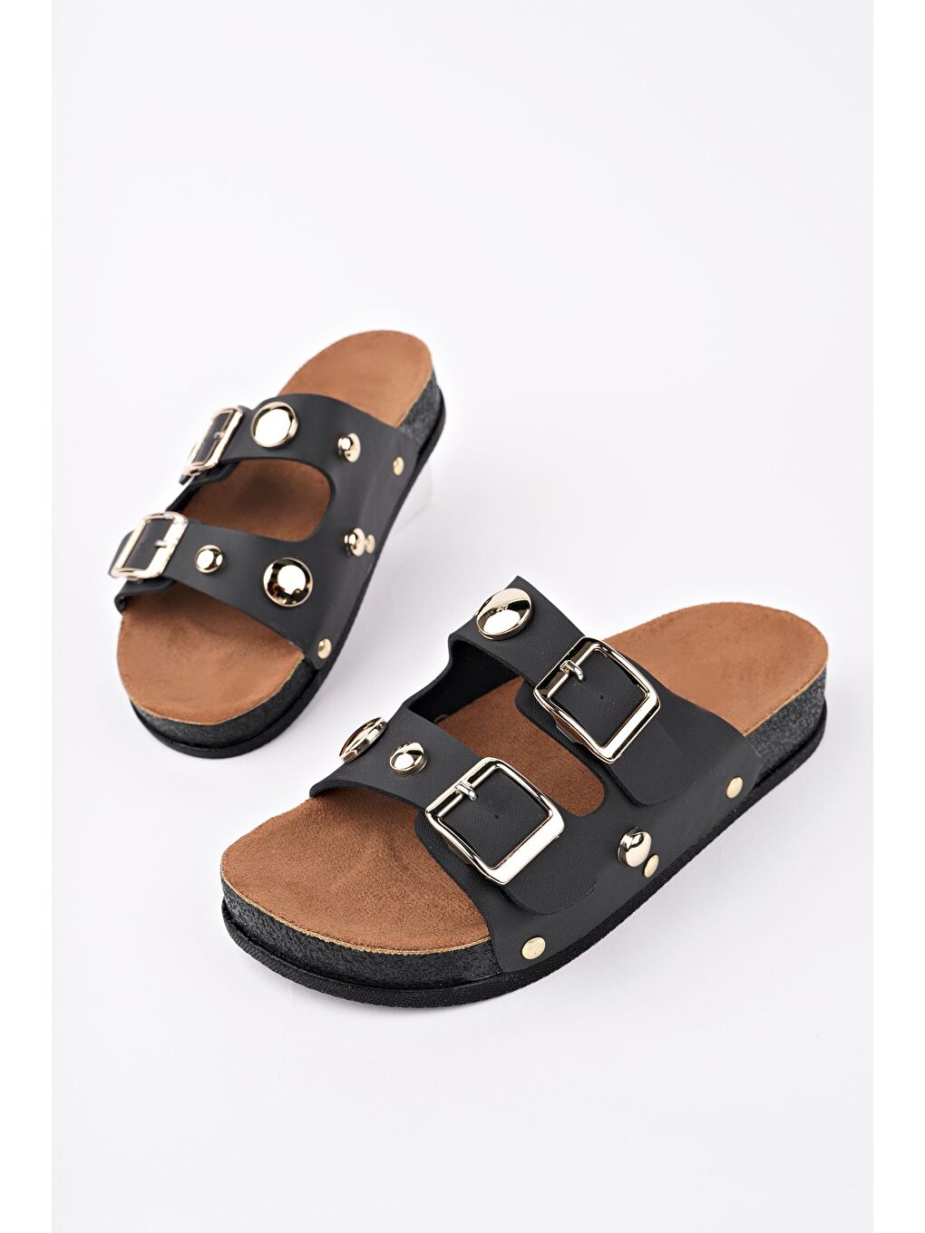 Siyah CROSS Çift Bantlı Ayarlanabilir Kemerli Günlük Kadın Terlik-1