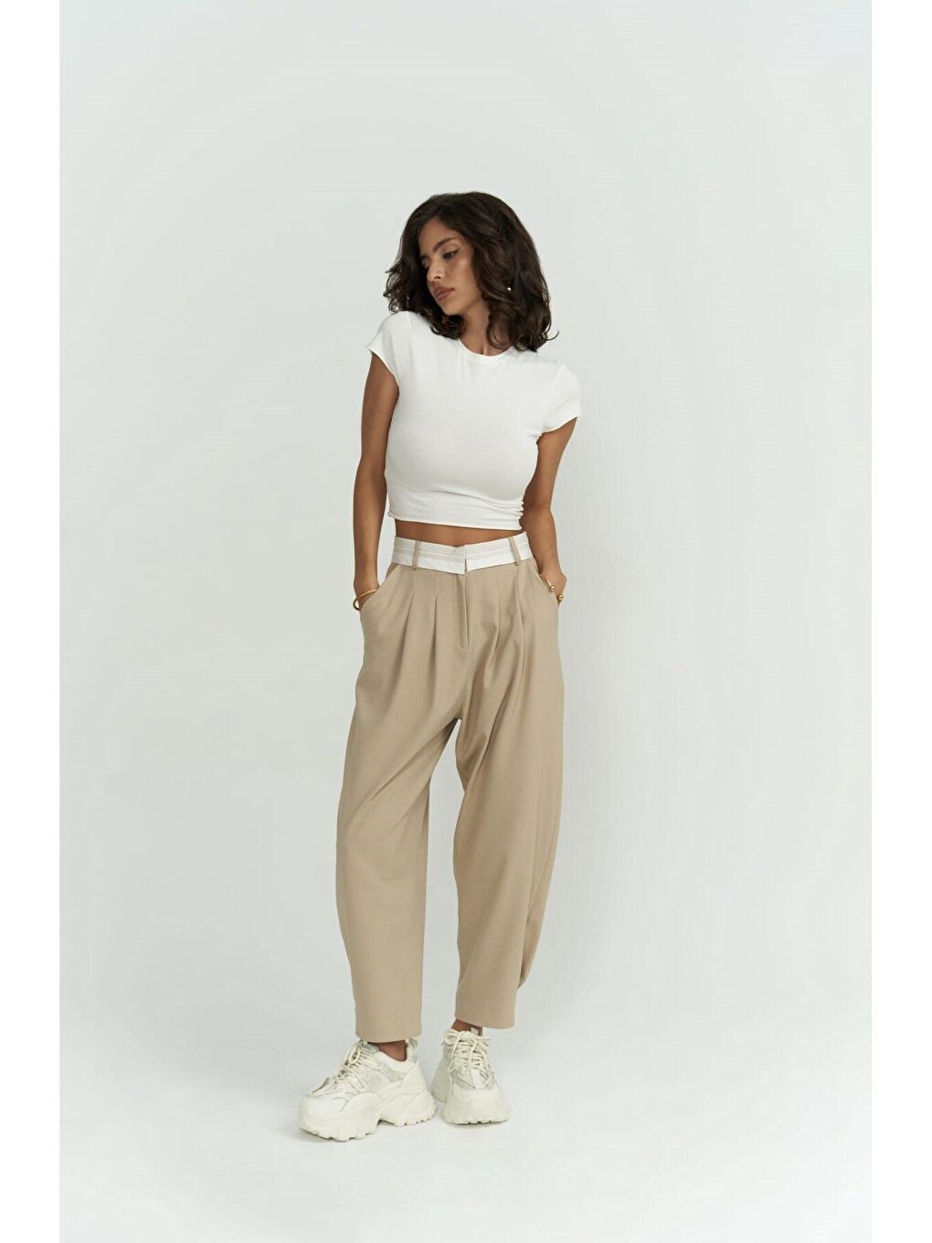 Patrice Ters Kemer Bej Pantolon-6