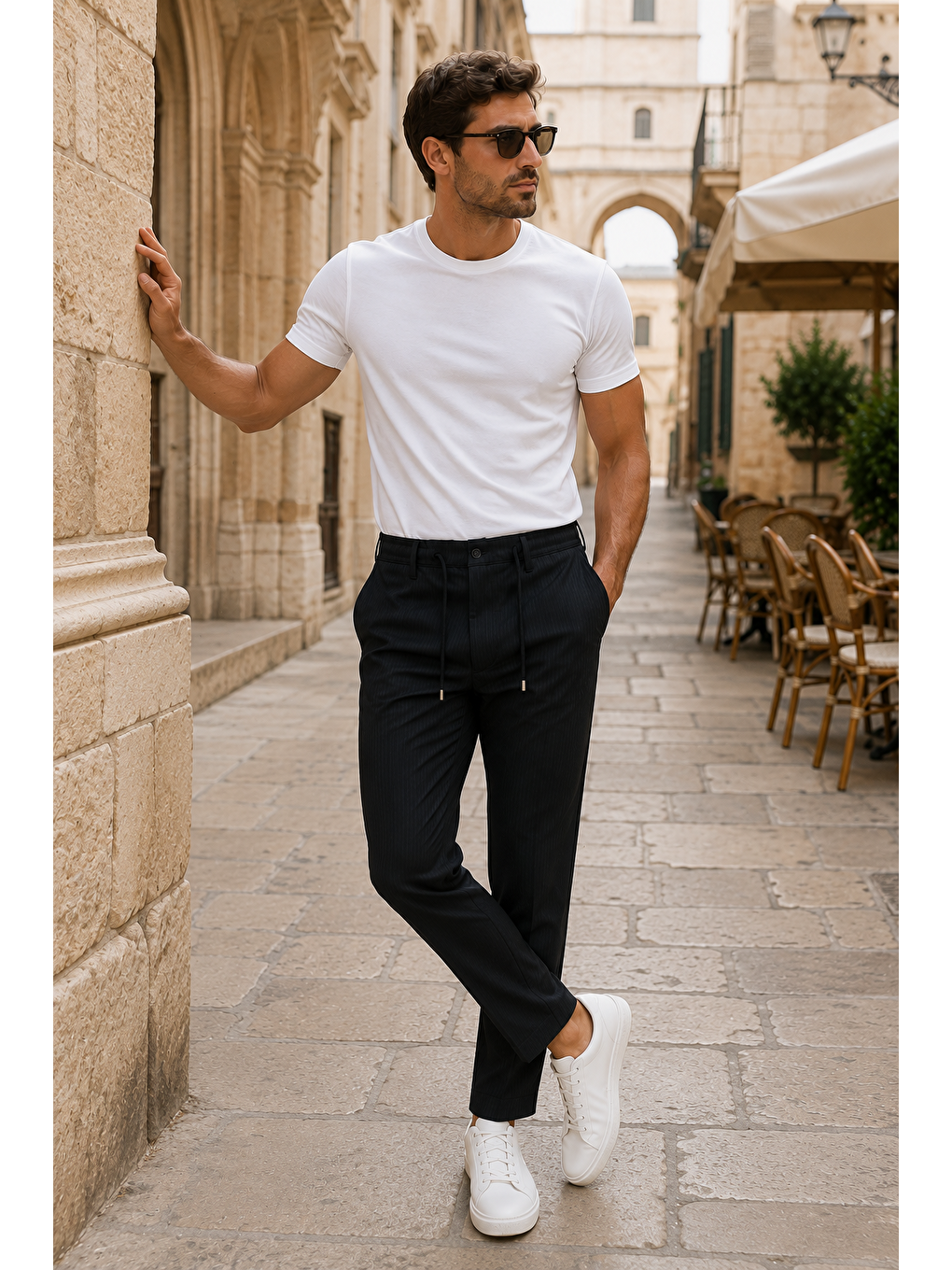 Erkek Comfort Fit Siyah Çizgili Jogger Pantolon Esnek Kumaş 0247dngr-2