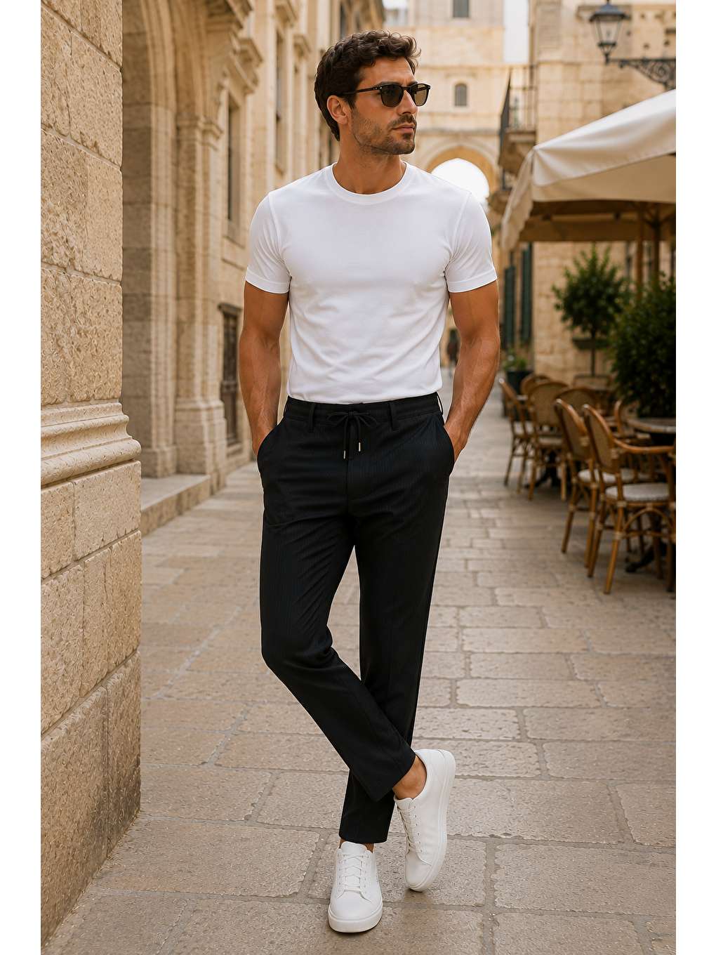 Erkek Comfort Fit Siyah Çizgili Jogger Pantolon Esnek Kumaş 0247dngr-3