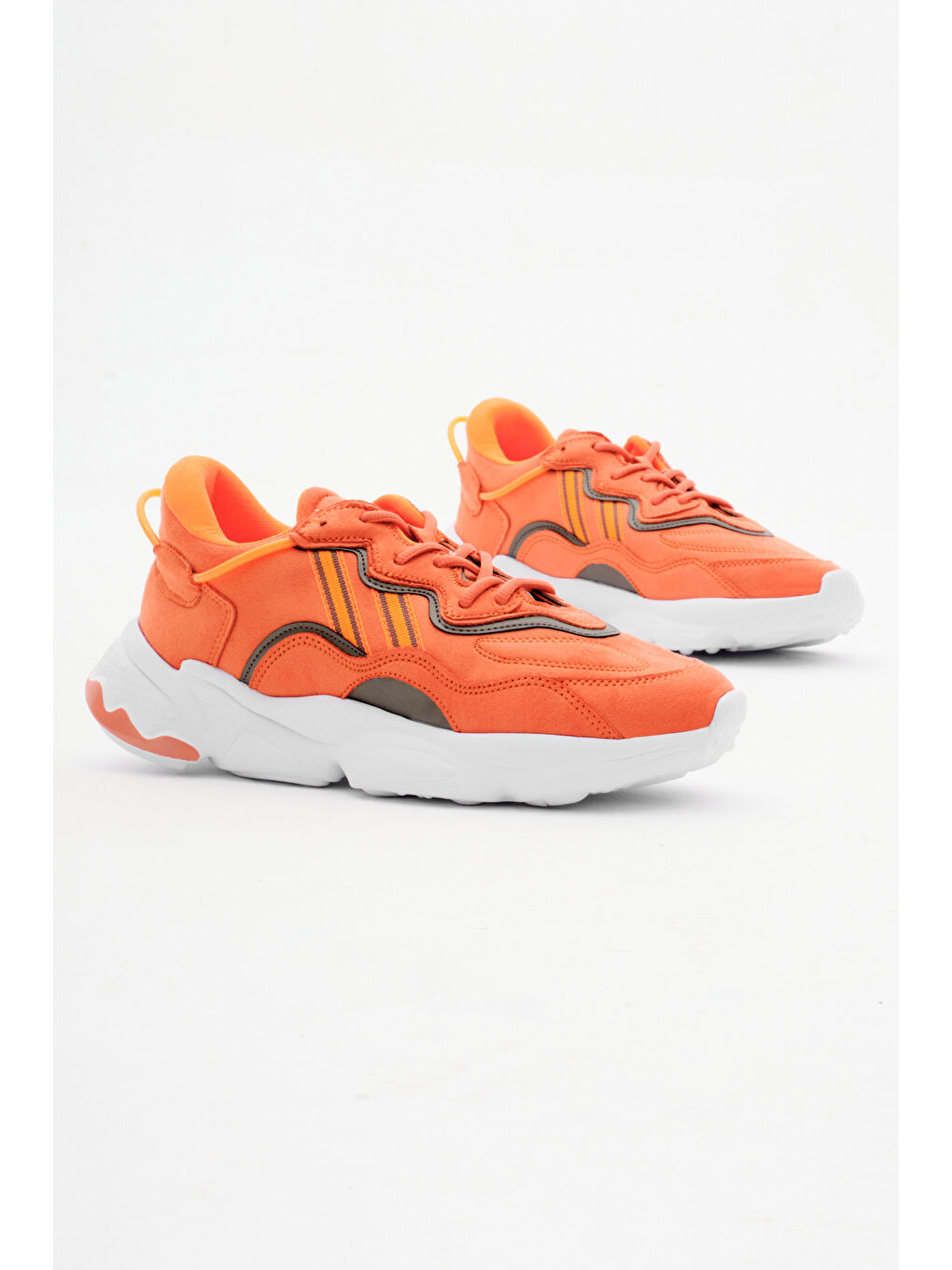 Turuncu Unisex Oranj Rahat Kalıp Yüksek Taban Şeritli Bağcıklı Spor Ayakkabı-1