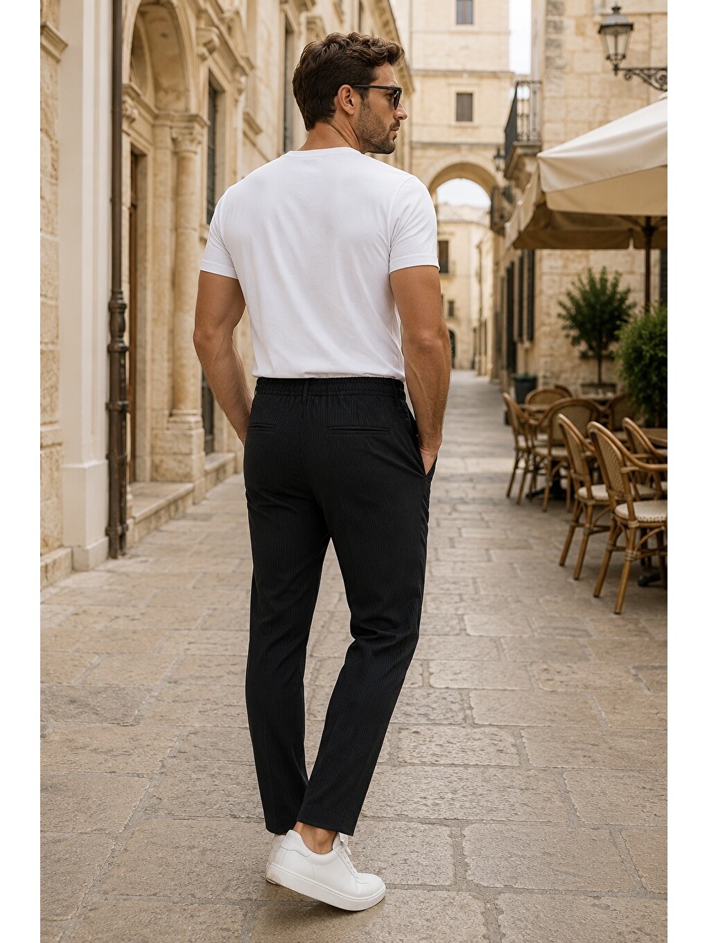 Erkek Comfort Fit Siyah Çizgili Jogger Pantolon Esnek Kumaş 0247dngr-4