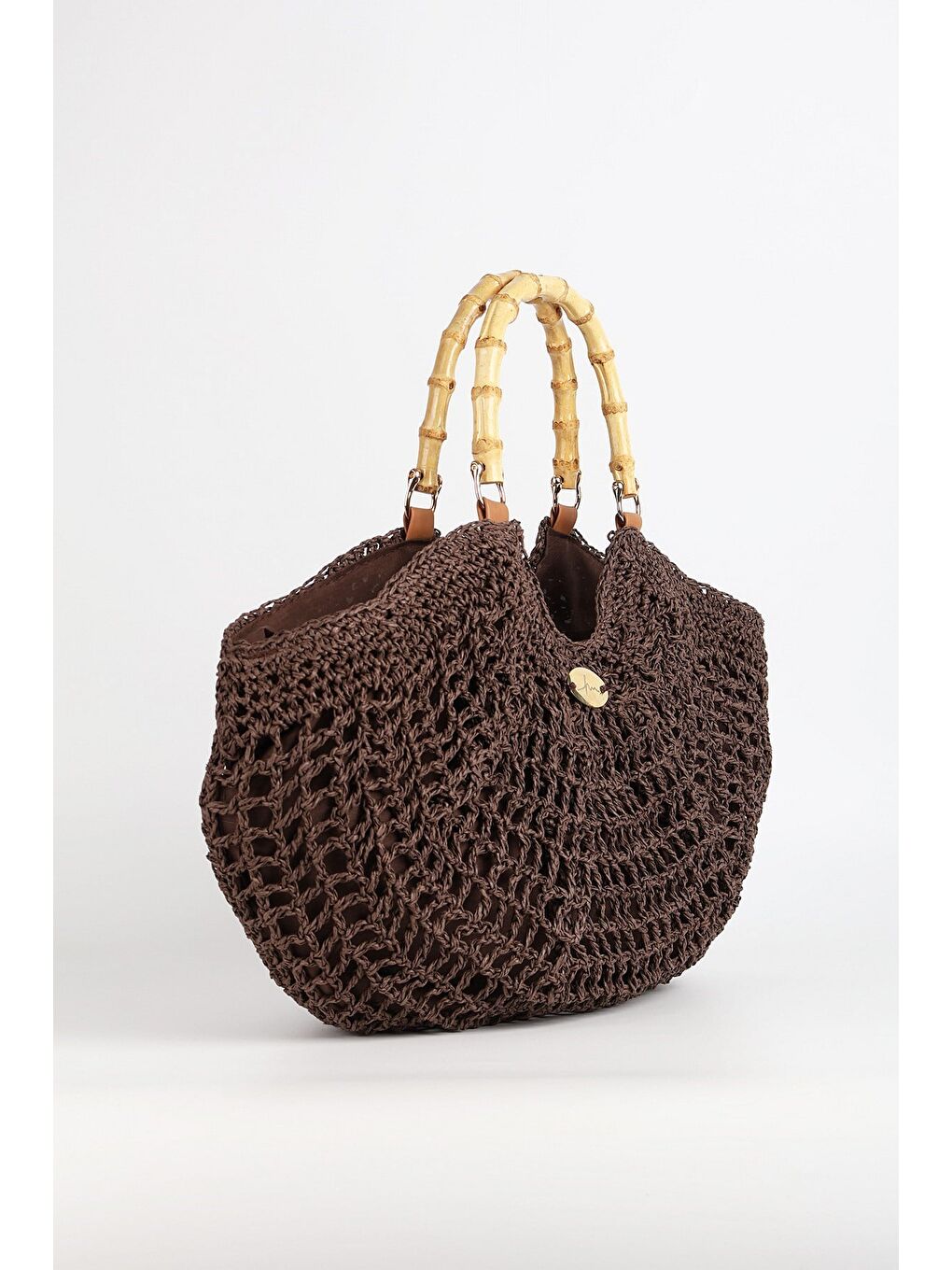 Kahverengi Kemik Saplı Acı Kahve Renk Plaj Çantası 1155-2