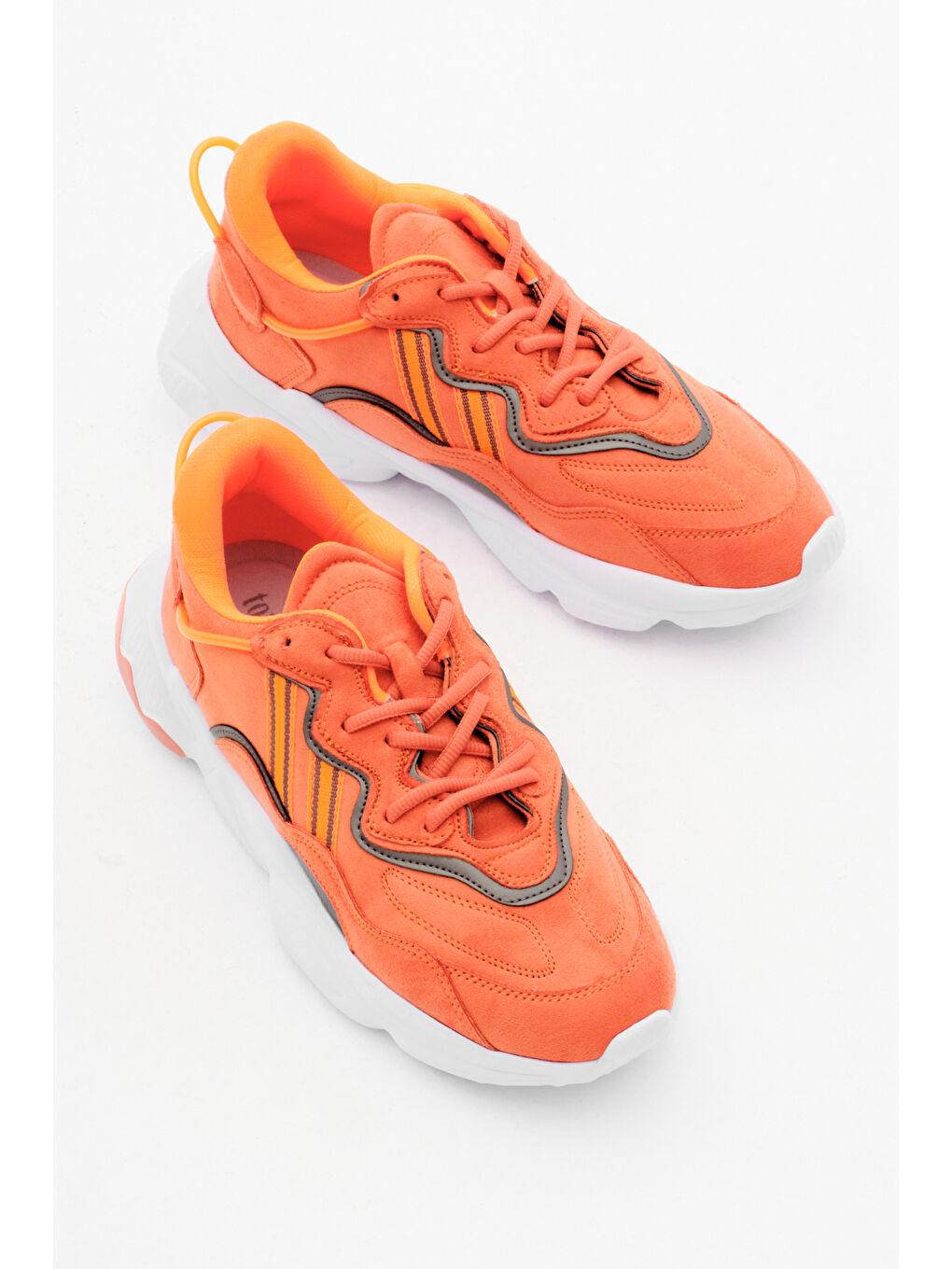 Turuncu Unisex Oranj Rahat Kalıp Yüksek Taban Şeritli Bağcıklı Spor Ayakkabı-2