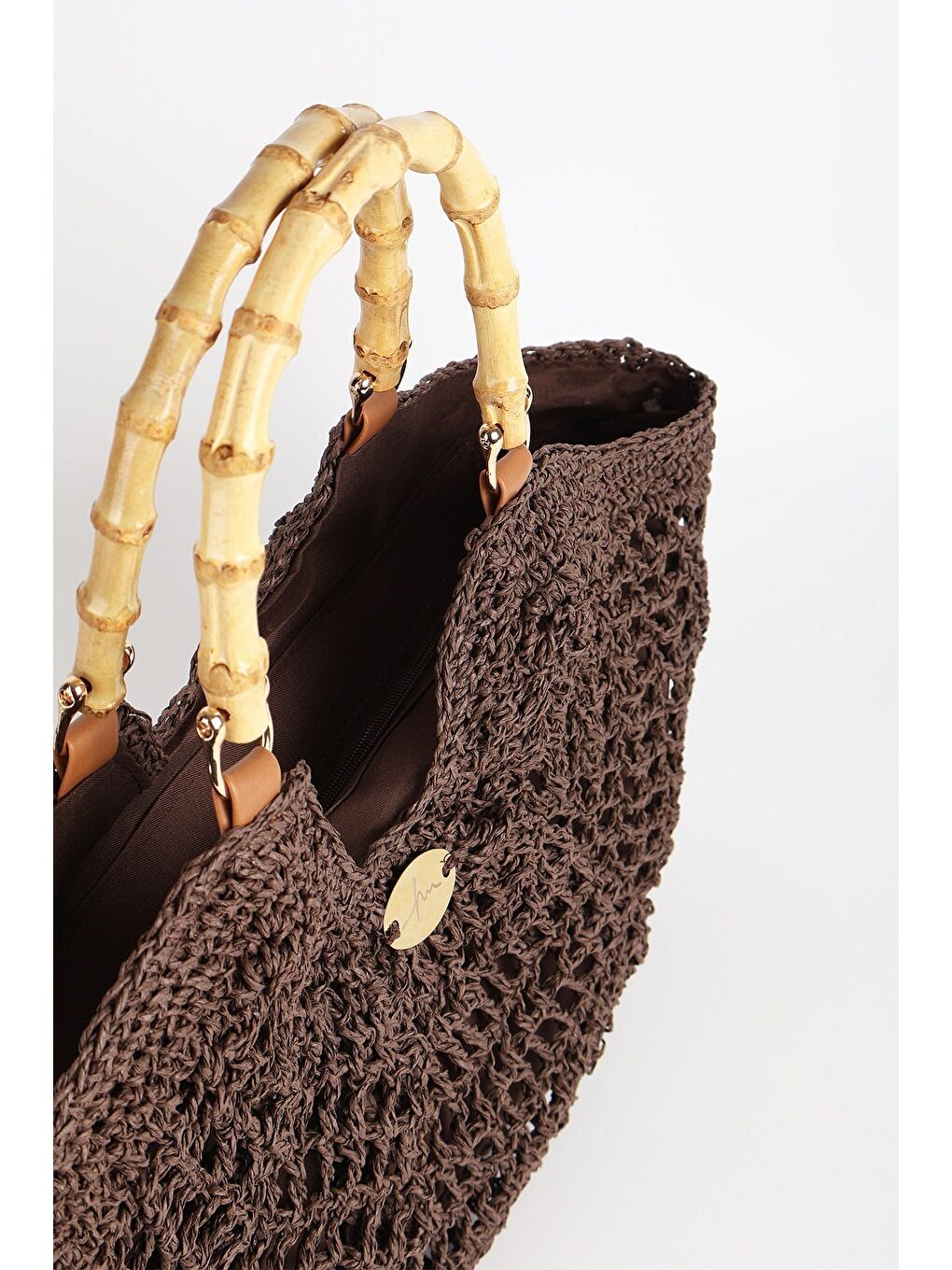 Kahverengi Kemik Saplı Acı Kahve Renk Plaj Çantası 1155-3