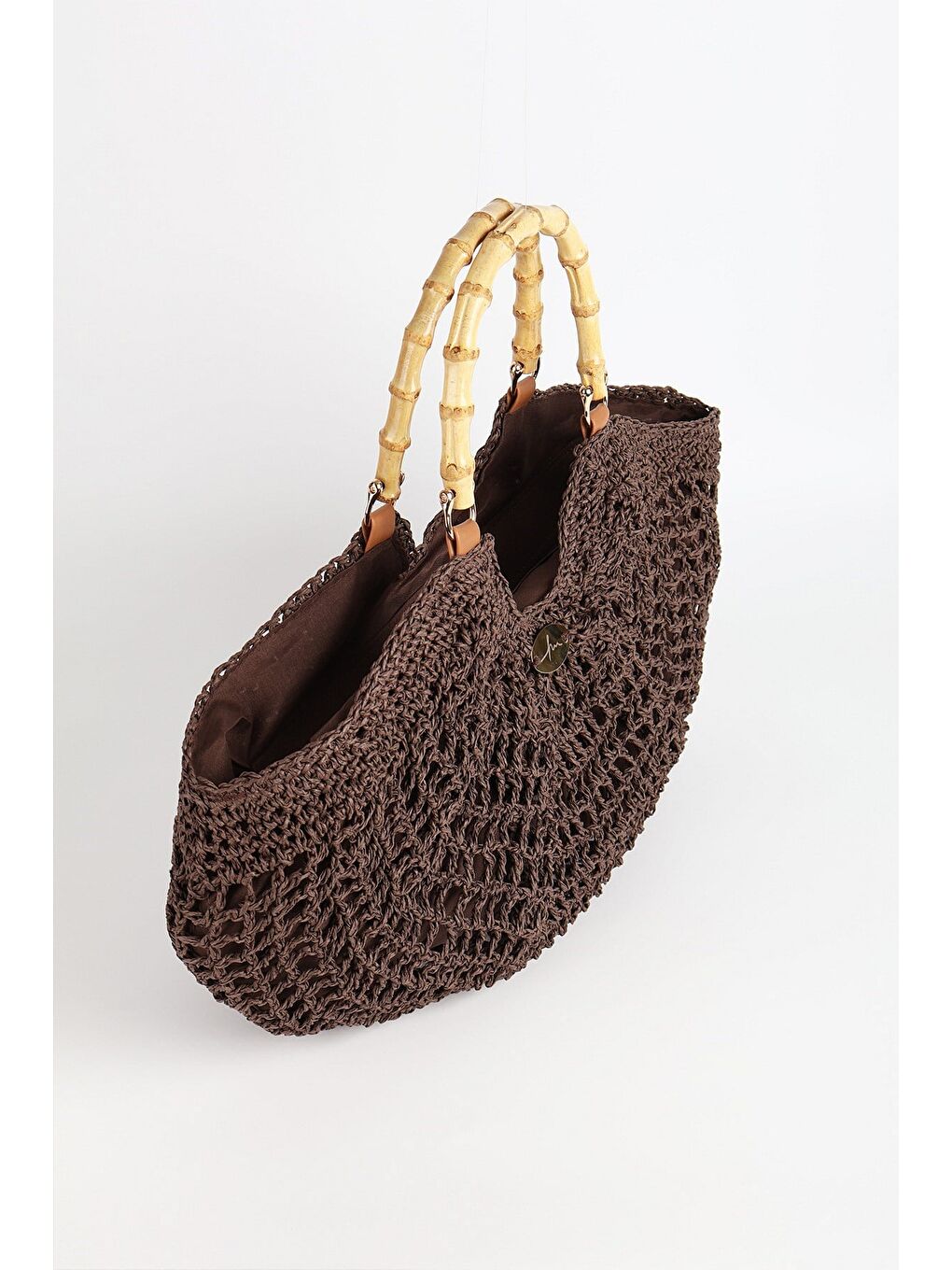 Kahverengi Kemik Saplı Acı Kahve Renk Plaj Çantası 1155-4