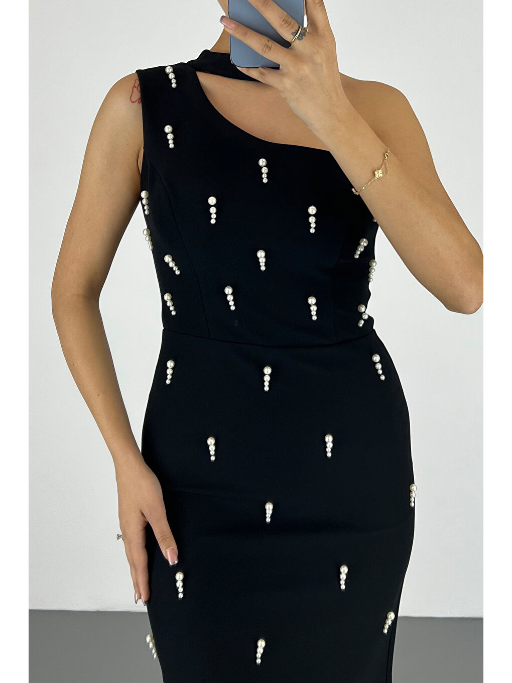 Kadın Siyah İncili Mini Söz Nişan Nikah Abiye Elbise-3