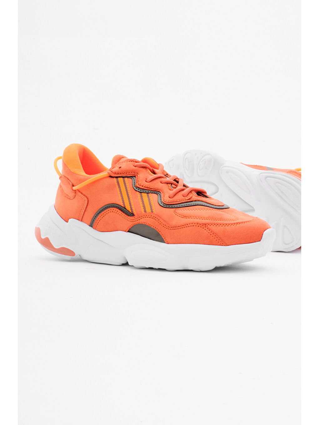Turuncu Unisex Oranj Rahat Kalıp Yüksek Taban Şeritli Bağcıklı Spor Ayakkabı-3
