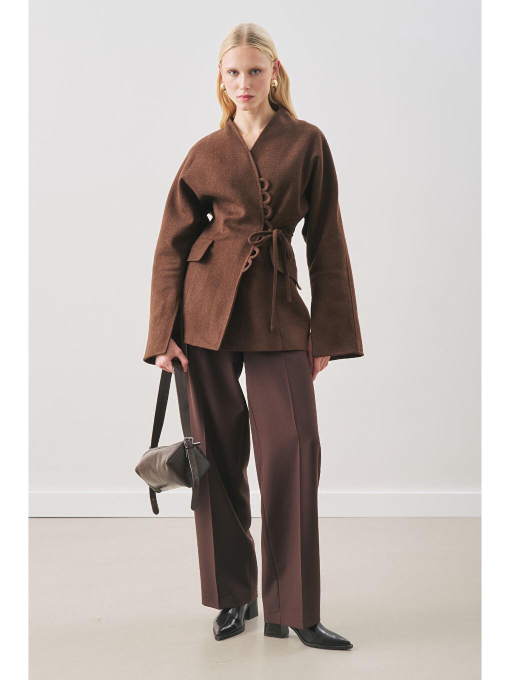 Kahverengi Aroa Bağlamalı Kaşe Ceket Acı Kahve-1