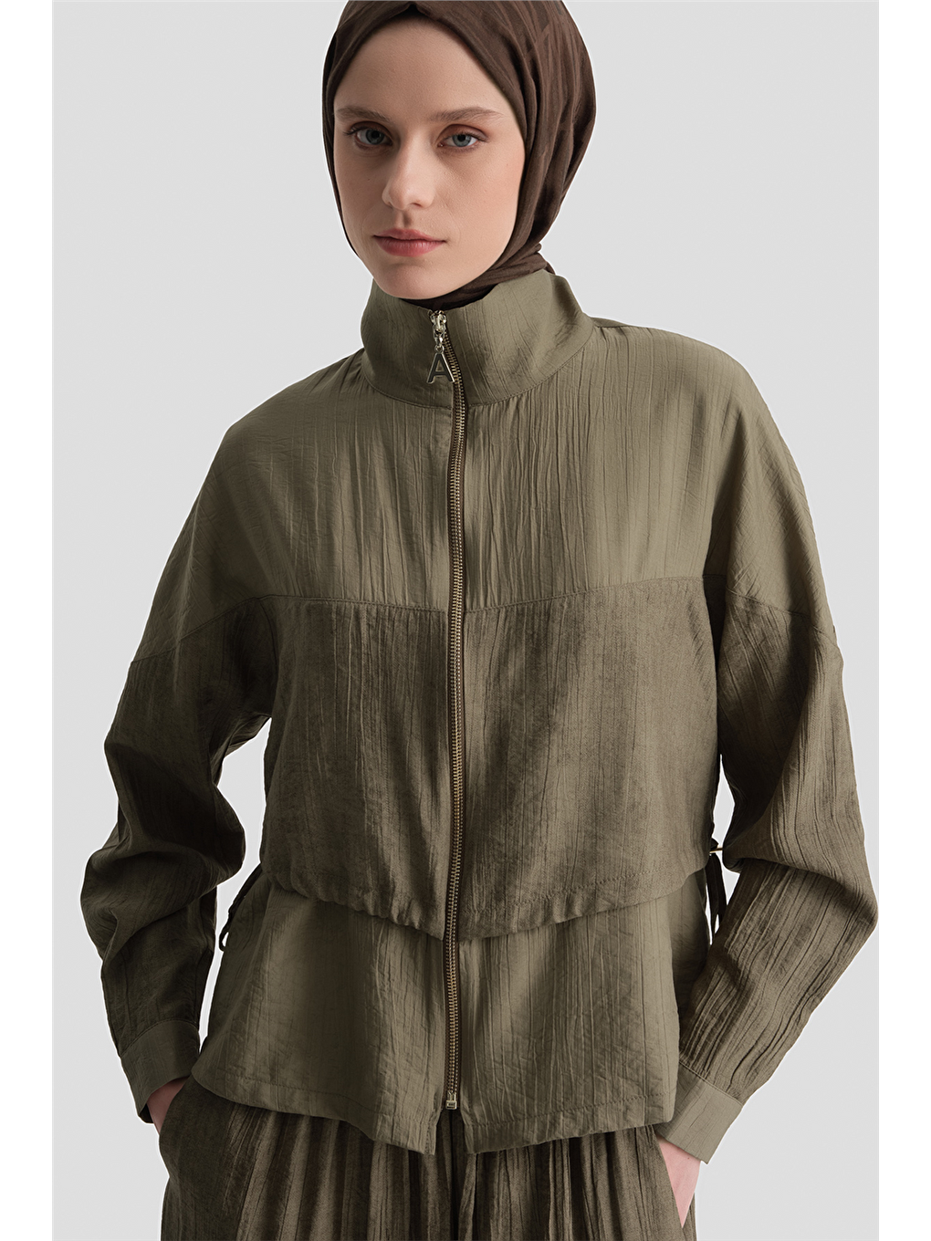 Efekt Kumaşlı Ceketli Takım Haki-2