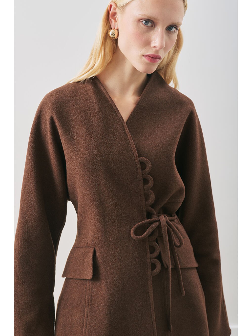 Kahverengi Aroa Bağlamalı Kaşe Ceket Acı Kahve-4