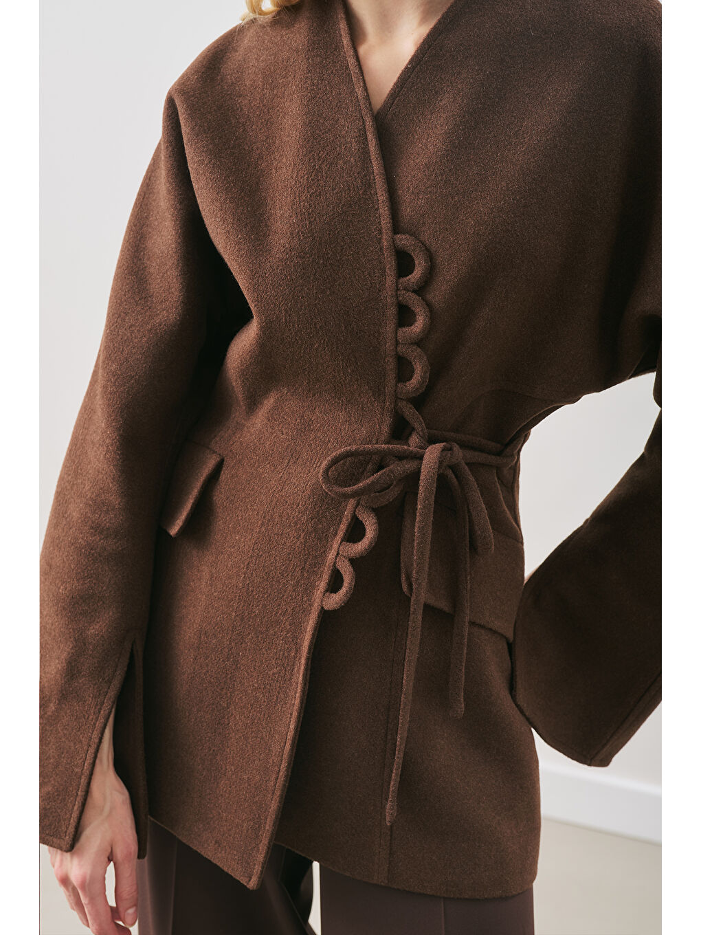 Kahverengi Aroa Bağlamalı Kaşe Ceket Acı Kahve-5