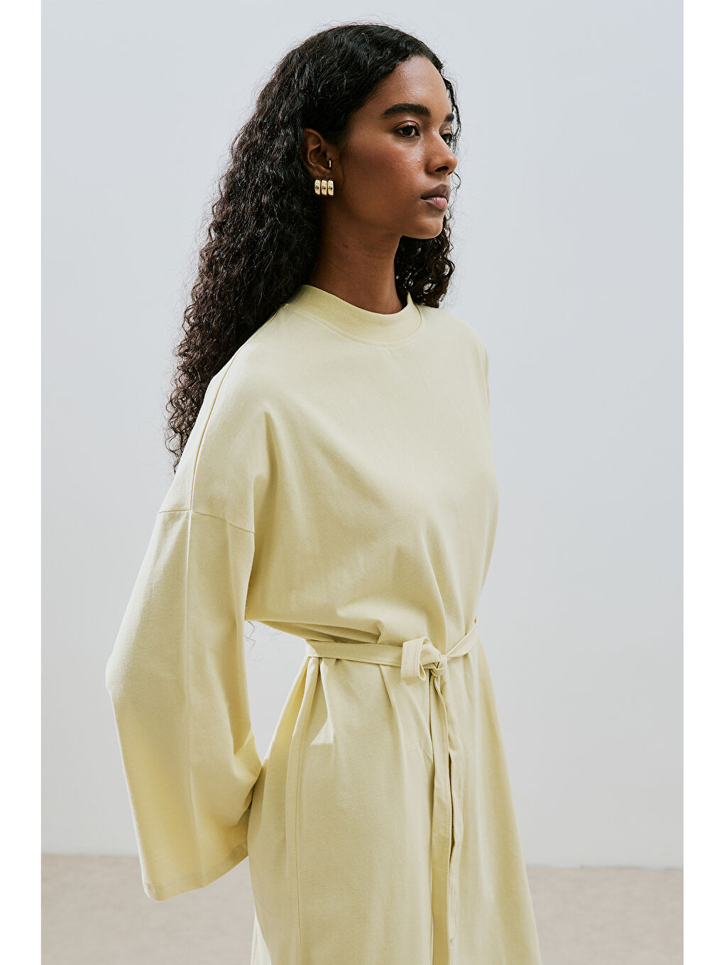 Oversıze Uzun Rahat Elbise Soft Sarı-1