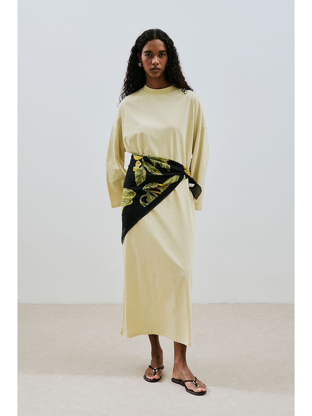 Oversıze Uzun Rahat Elbise Soft Sarı-2