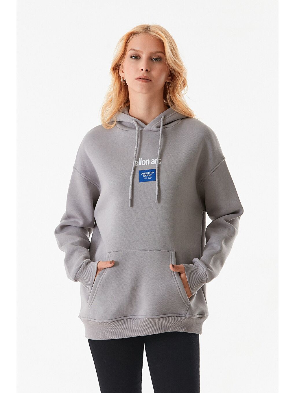 Fullamoda Gri Baskılı Kanguru Cepli Kapüşonlu Sweatshirt - 4