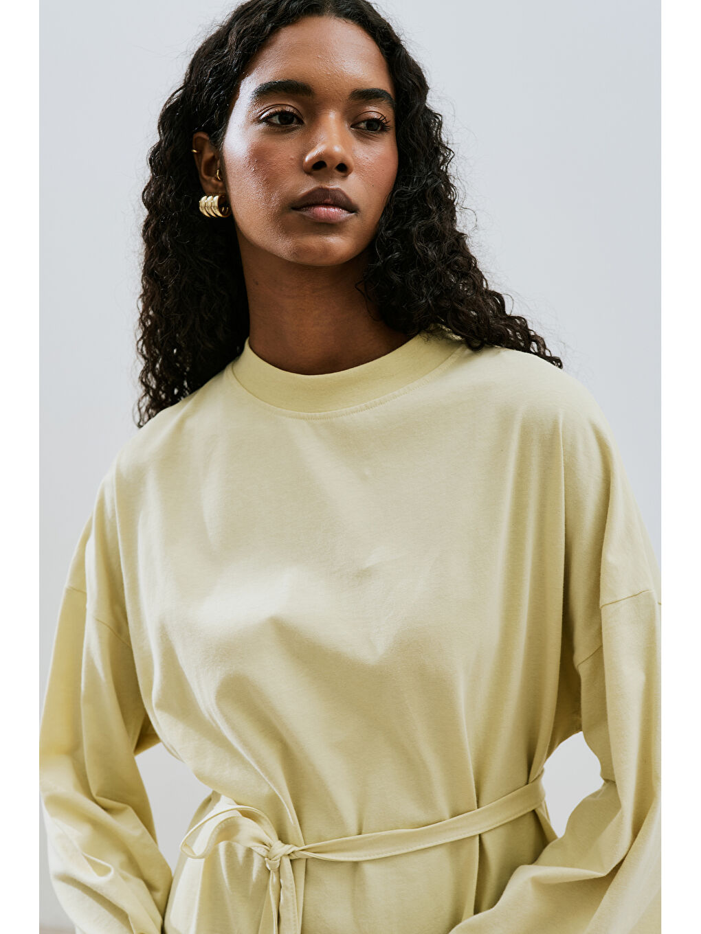 Oversıze Uzun Rahat Elbise Soft Sarı-3