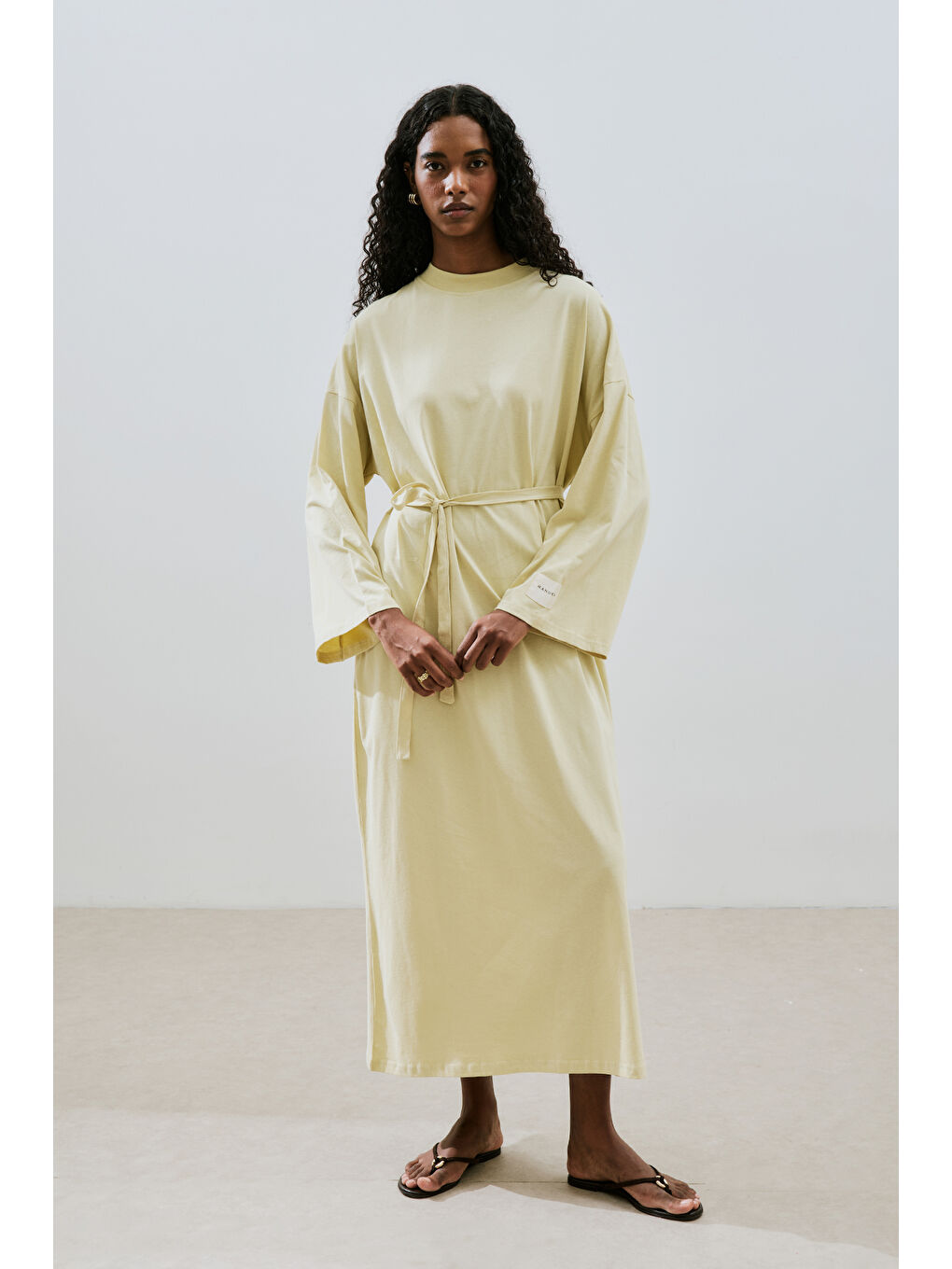 Oversıze Uzun Rahat Elbise Soft Sarı-4