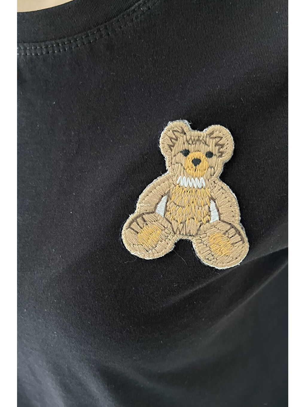 Ayıcık Nakışlı Kısa Kollu T-Şhirt Siyah - 27030-4