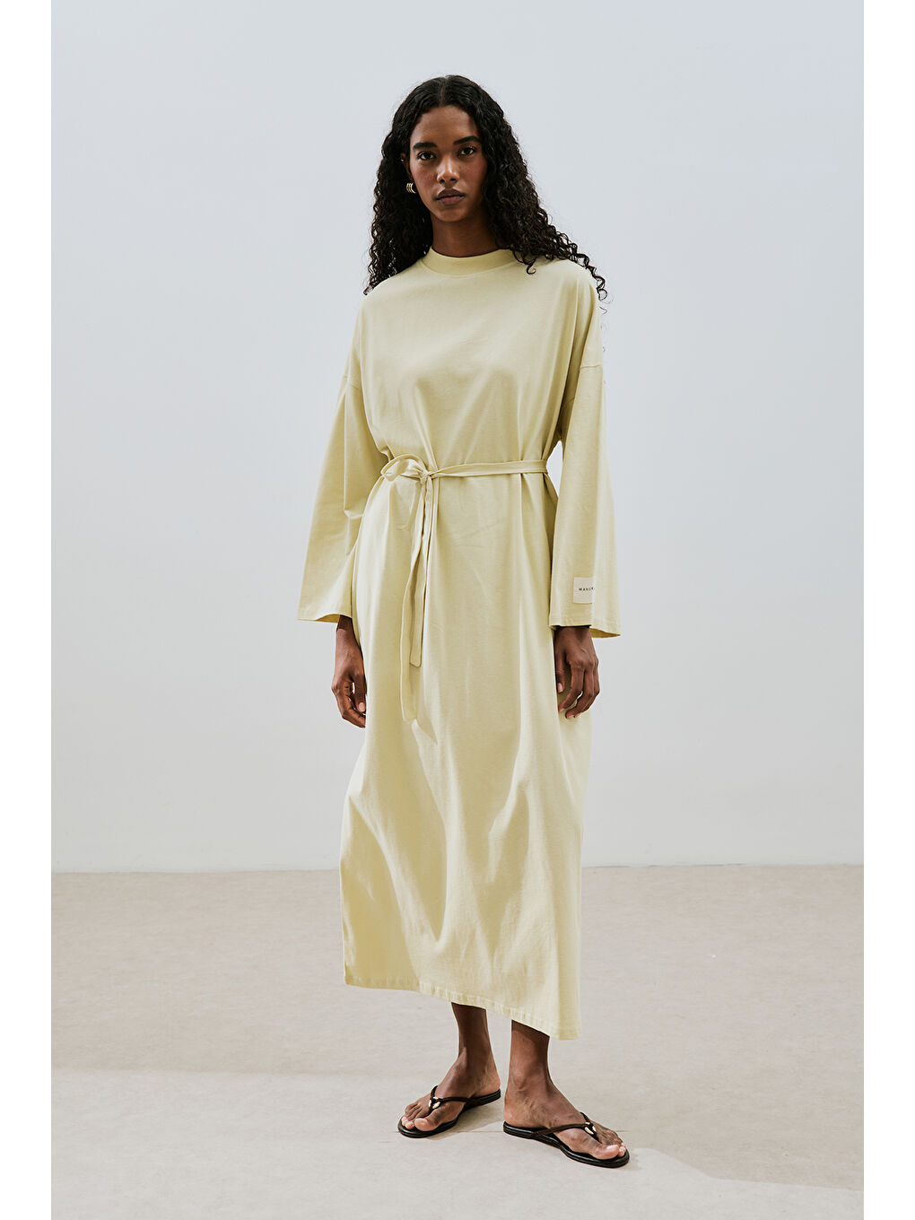 Oversıze Uzun Rahat Elbise Soft Sarı-5