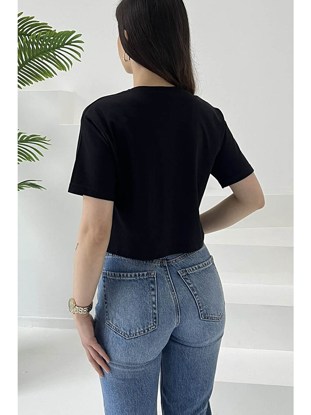 Ayıcık Nakışlı Kısa Kollu T-Şhirt Siyah - 27030-5