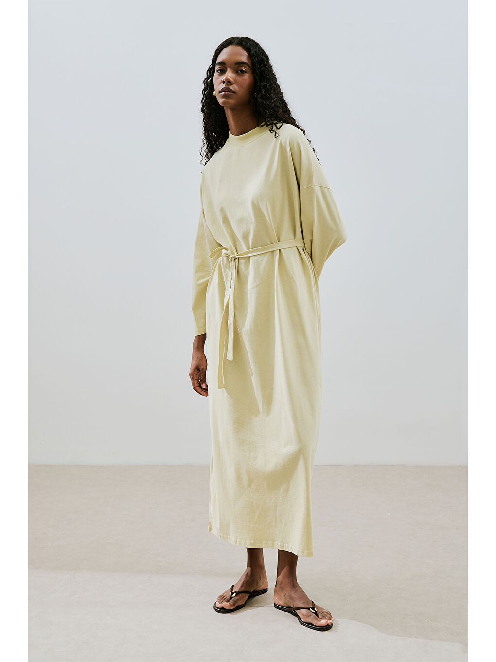 Oversıze Uzun Rahat Elbise Soft Sarı-6