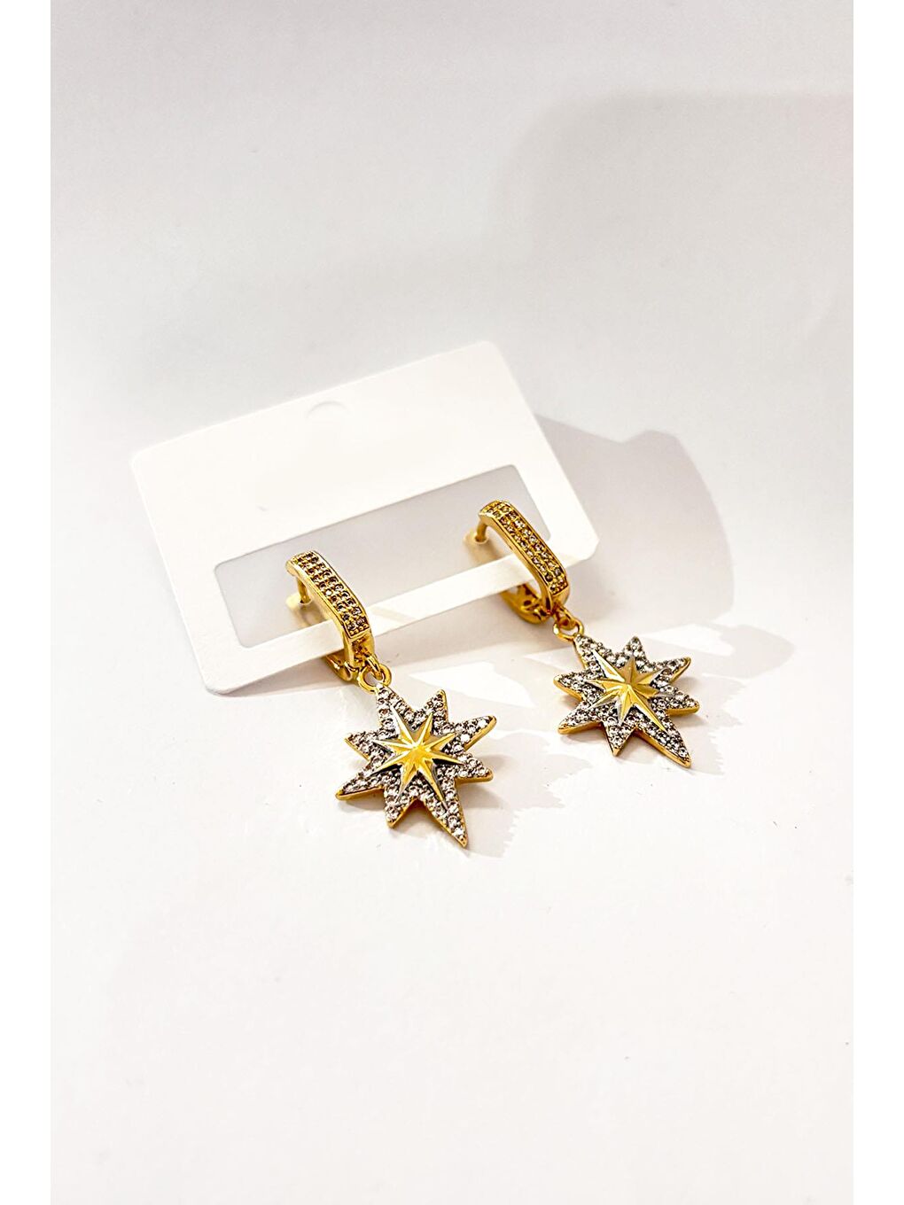 Sarı Taşlı Kuzey Yıldızı Sallantılı Küpe-1