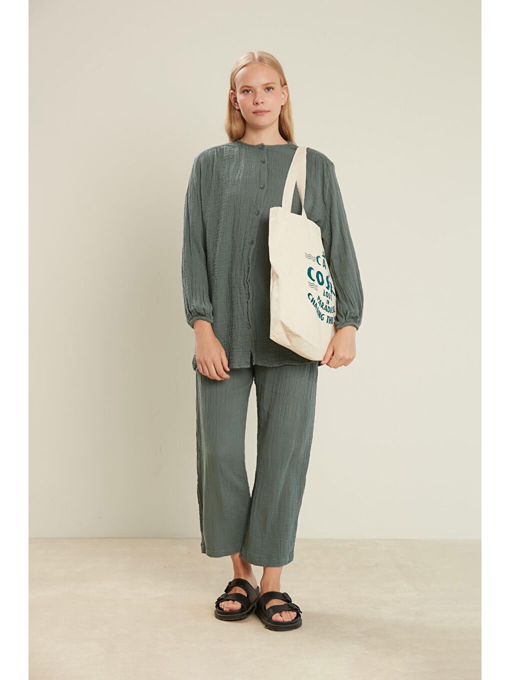 Turkuaz Baskılı Körüklü Bez Çanta Casa-Petrol-3