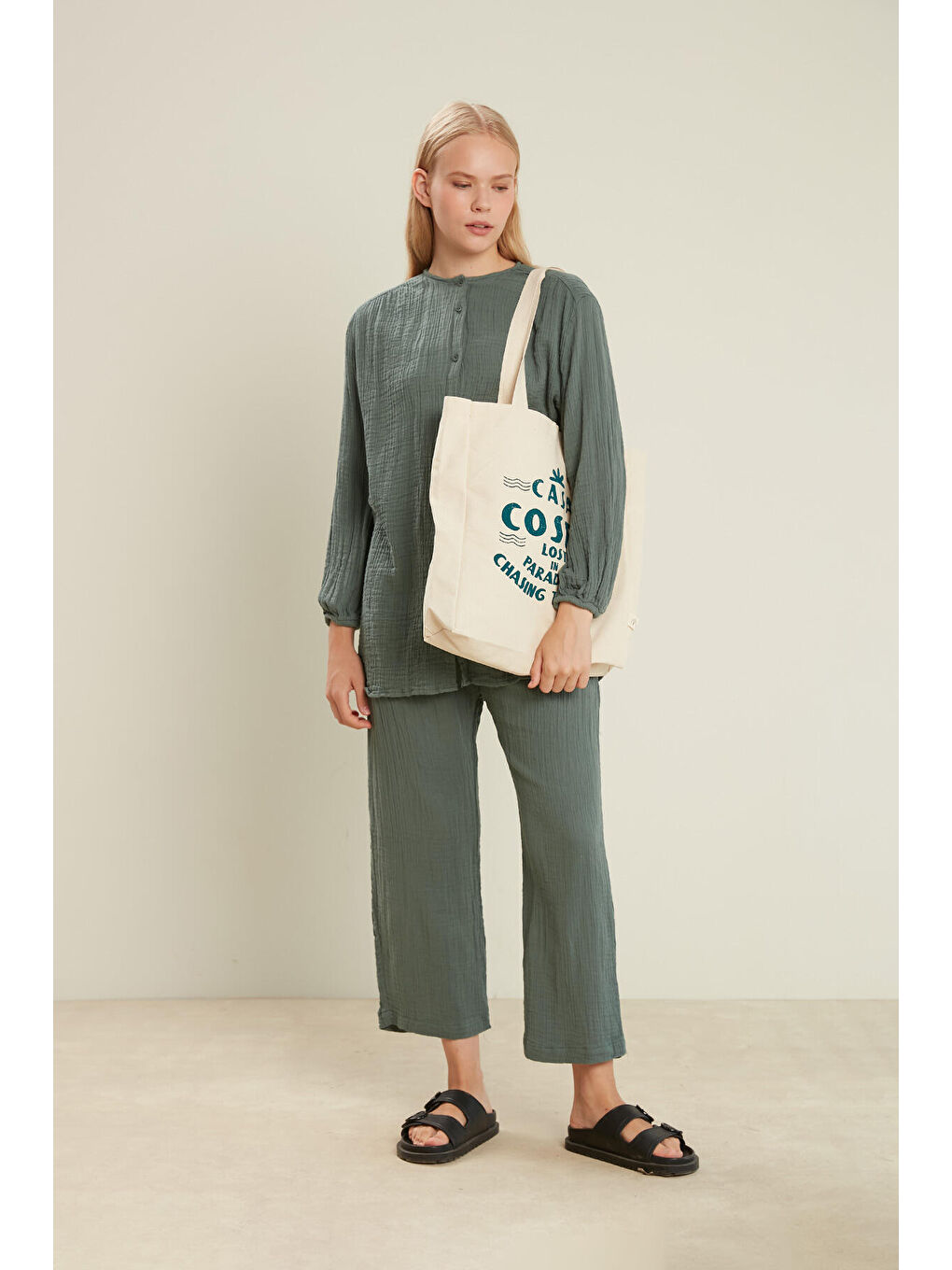 Turkuaz Baskılı Körüklü Bez Çanta Casa-Petrol-4