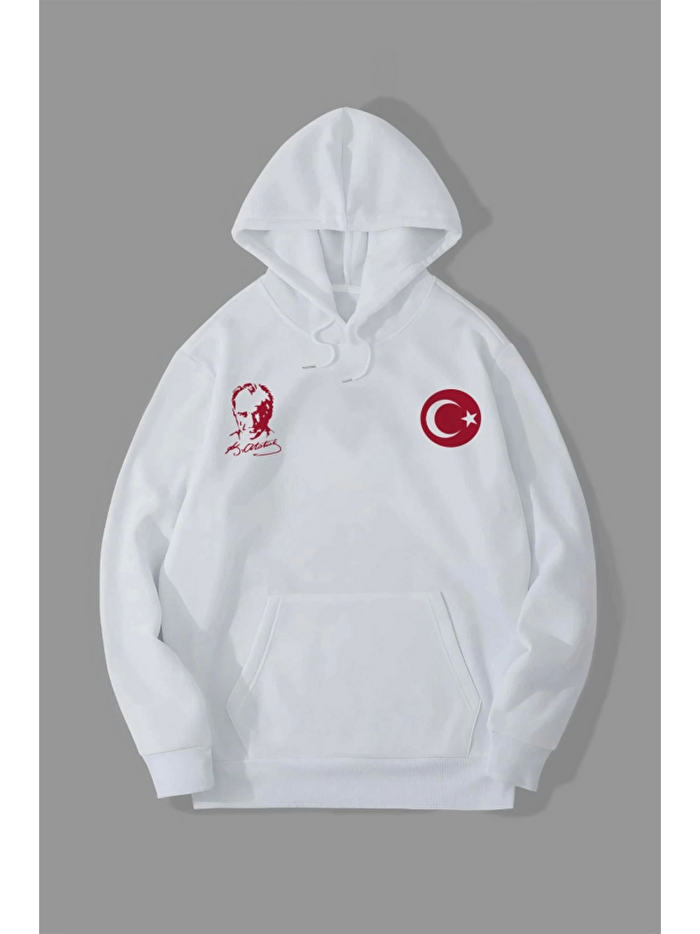 10 Kasıma Özel Üç İplik Kapüşonlu Baskılı Sweatshirt - Beyaz