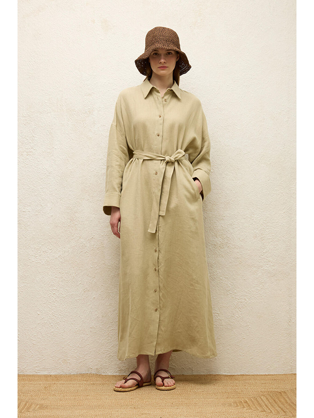 Yeşil Keten Elbise Adaçayı-1